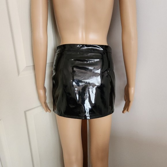 Wet Look PVC Mini Skirt Latex Fetish Clubwear Vinyl Buckles Zipper Size S - Picture 9 of 16
